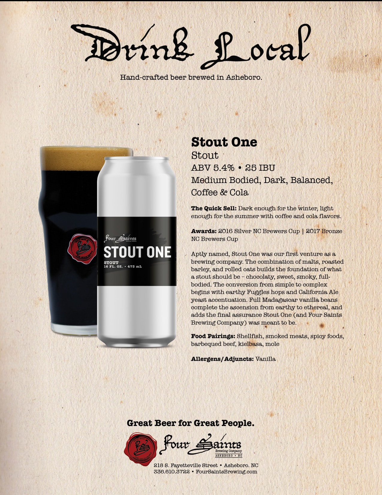Stout One Four Saints Brewing Taproom and Brewery in Asheboro, NC